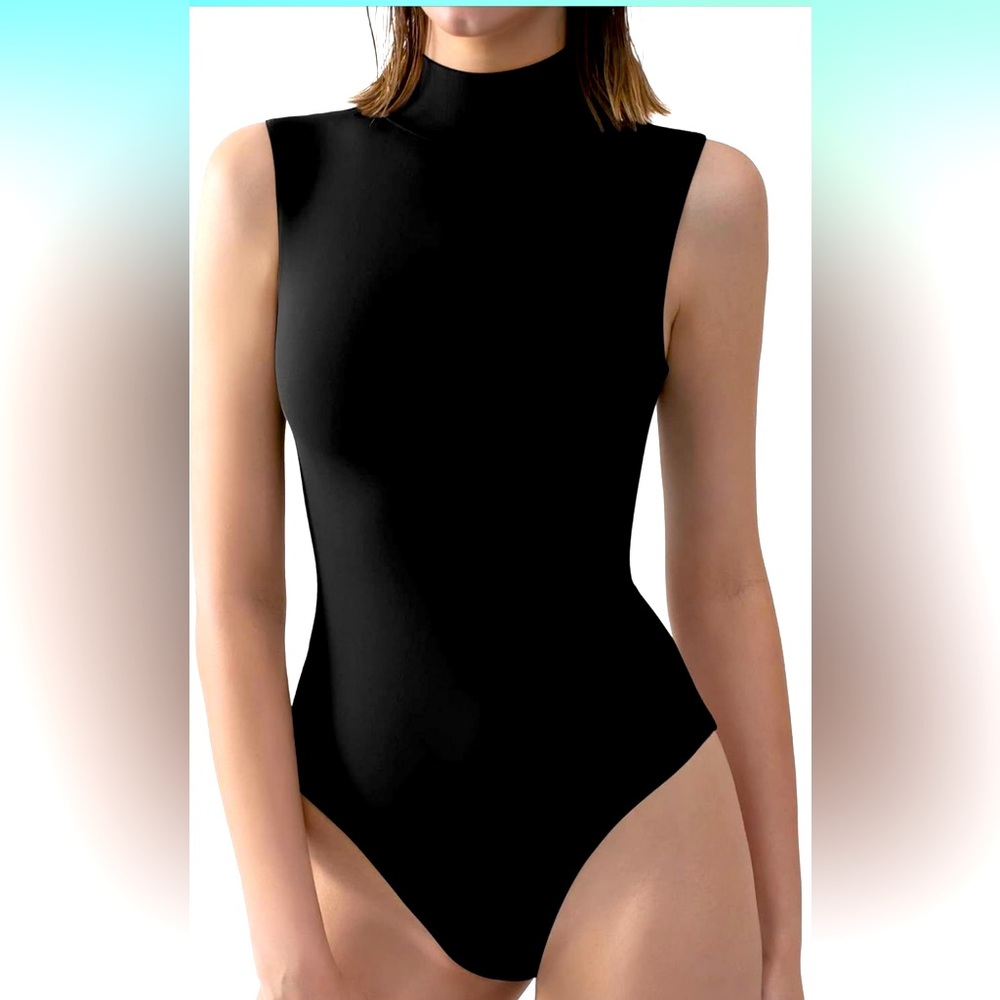 New PUMIEY Women's Mock Turtle Neck Sleeveless Bodysuit Sexy Tank Tops Sharp